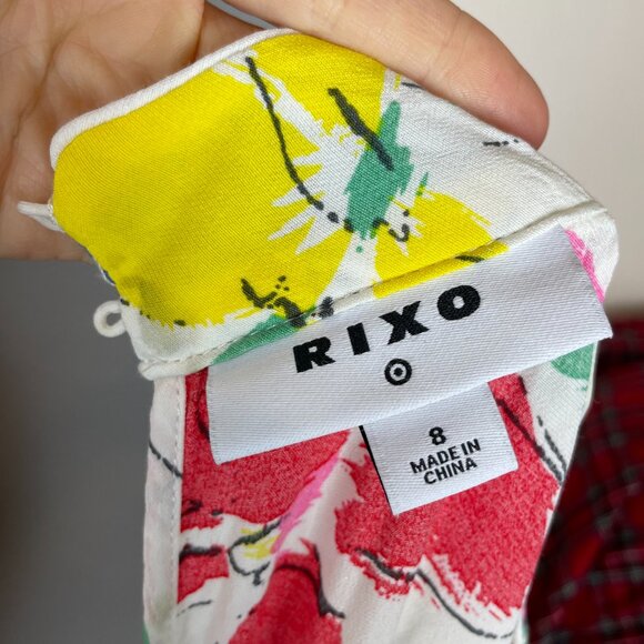 RIXO‎ Target Collab Dress Floral Mock Neck Cascade Ruffle White Colorful Size 8 - Picture 13 of 16